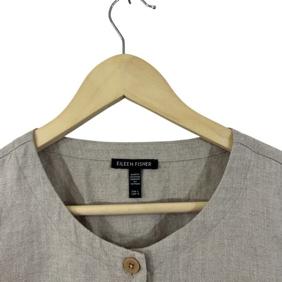 Eileen Fisher Large Organic Linen Button Up Vest Tank Top Brown Tie Back Womens - Picture 5 of 11